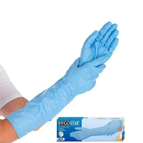 longgloves.jpg Hygostar ilgos 50cm nitrilinės pirštinės, mėlyna, XL (50vnt) - Image 1