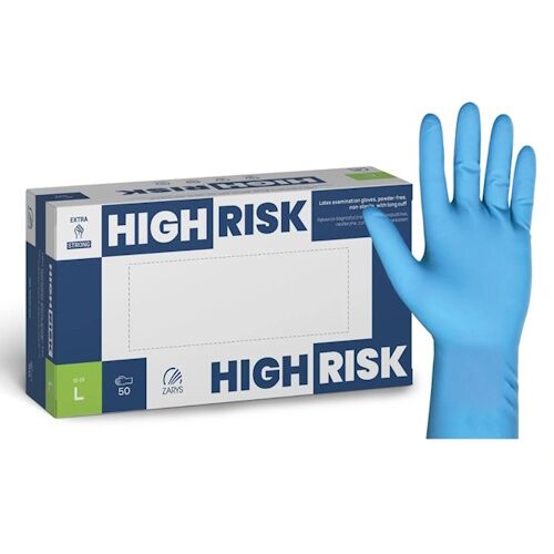 ZARYS High-Risk lateksinės vienkartinės pirštinės, Extra Strong, prailgintos 30cm., mėlyna M/L/XL (50vnt) - Image 1