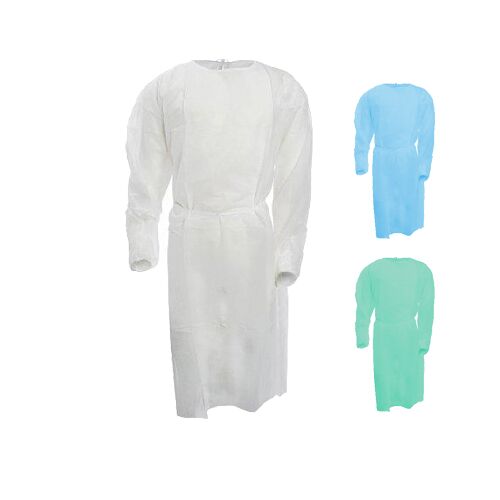 chalatai-GOWN Medicininis chalatas PP, užrišamas nugaroje, Medi-Inn, 16 g/m², balti/žali/mėlyni - Image 1