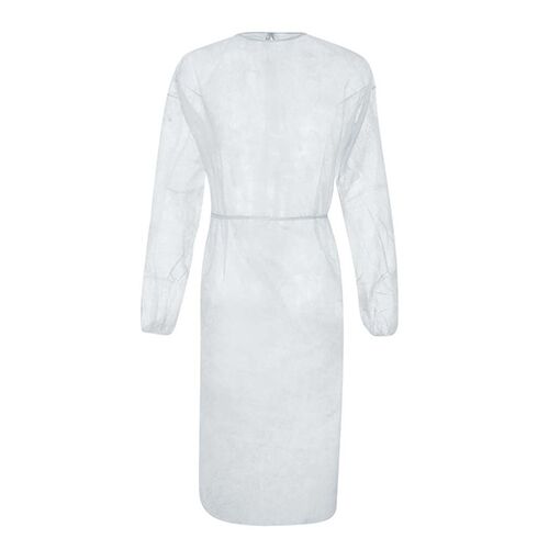 Medicininis chalatas PP, su megztais rankogaliais, užrišamas nugaroje, 25 g/m², baltas (1vnt) - Image 1