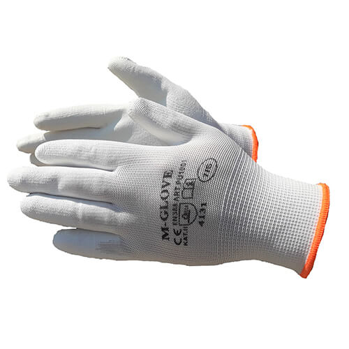 MAR0222 Apsauginės pirštinės iš poliesterio, padengtos baltu PU (12 porų) - Image 1