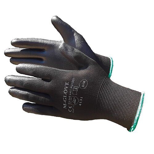 Apsauginės pirštinės iš poliesterio, padengtos juodu PU (12 porų) - Image 1