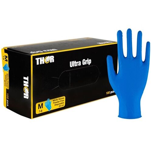 Abena THOR Ultra Grip nitrilinės vienkartinės pirštinės, labai stiprios, 6.5g, mėlynos M/L/XL/XXL (100vnt) - Image 1