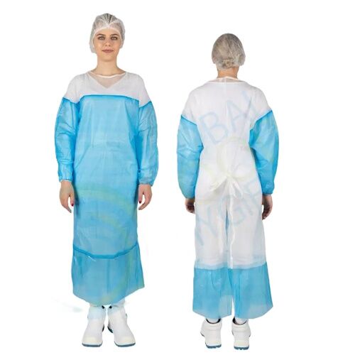 cosmo.jpg Vienkartinis apsiaustas KOSMO PP/PE, su raištukais, melyna/balta, XXL (1vnt) - Image 1