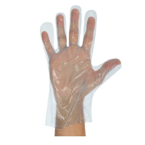 Polietileninės HDPE vienkartinės pirštinės, mėlynos, dėžutėse-dispenceriuose (200vnt) - Image 1