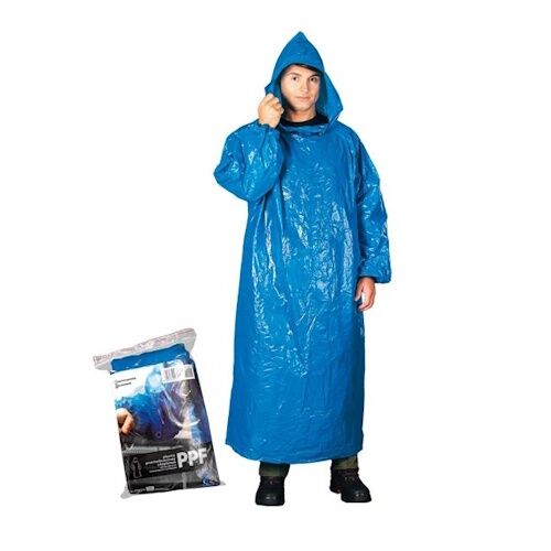 Apsiaustas nuo lietaus iš polietileno PPF, 130x78cm, mėlyna, (1vnt) - Image 1