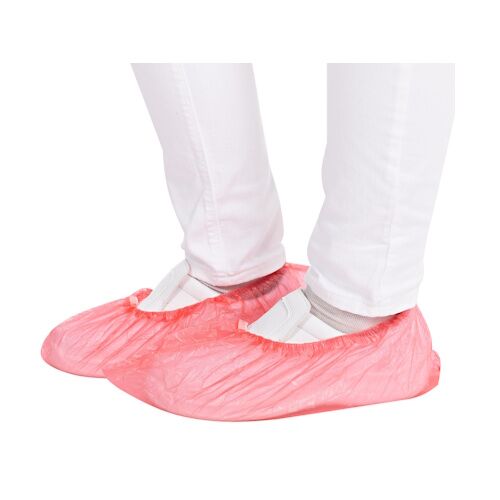 redshoecover.jpg Vienkartiniai antbačiai CPE, 15x41cm, žemi, raudoni (100vnt) - Image 1