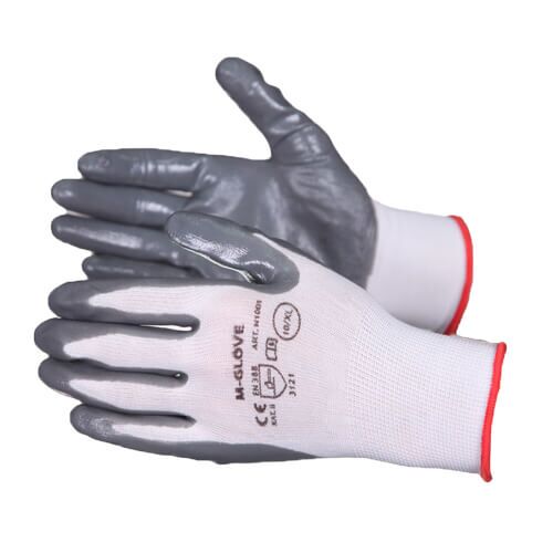 Apsauginės pirštinės iš poliesterio, dengtos pilku nitrilu - Image 1